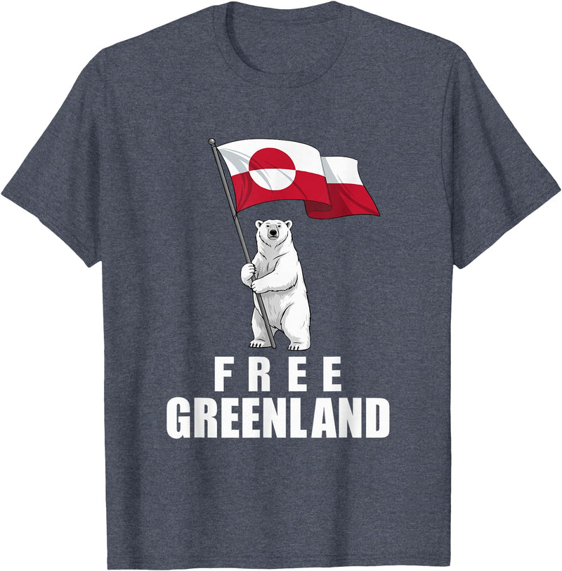 Free Greenland Shirts For Men Women Free Greenland Bear with Flag Greenlanders Kalaallit T-Shirt - Heather Blue