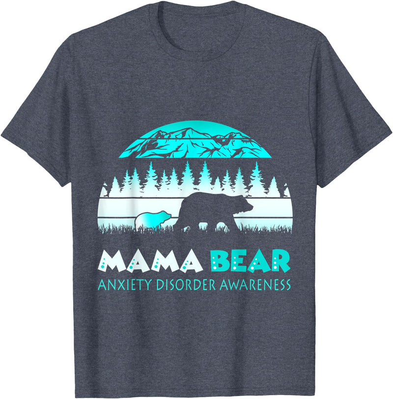 Mama Bear Retro Anxiety Disorder Awareness T-Shirt - Heather Blue
