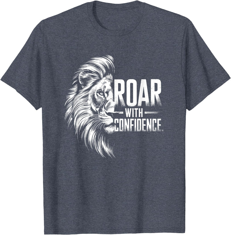 Wild Spirit Animal Theme Designs For Men And Women Roar with Confidence - Lion Design For Him And Her T-Shirt - Heather Blue