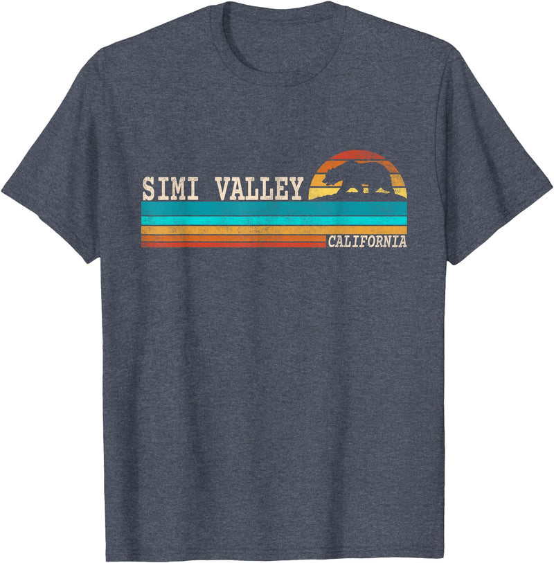 California Republic US State Bear Flag Sunset Simi Valley California State Bear Retro Sunset T-Shirt - Heather Blue