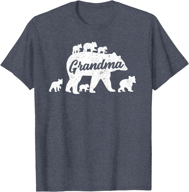 Matching Bear Family Apparel Vintage Grandma Bear with 6 Cub Mother's Day T-Shirt - Heather Blue