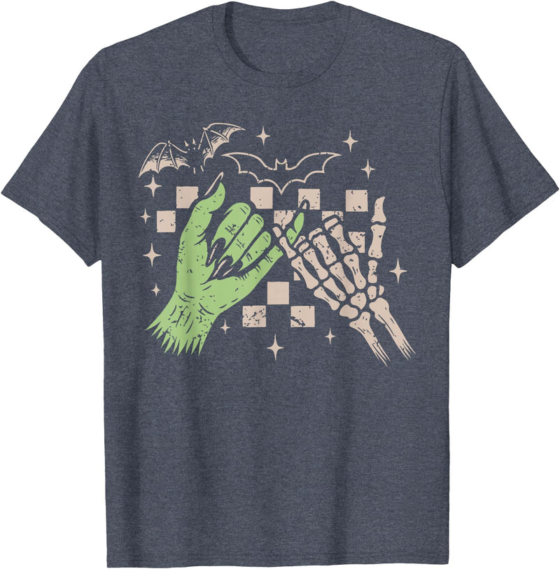 Halloween Vibes Funny Skeleton Hand Spooky Season T-Shirt - Heather Blue