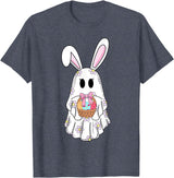 Cute Ghost Bunny Ghost Rabbit Easter Day Rabbit Lover T-Shirt in Heather Blue