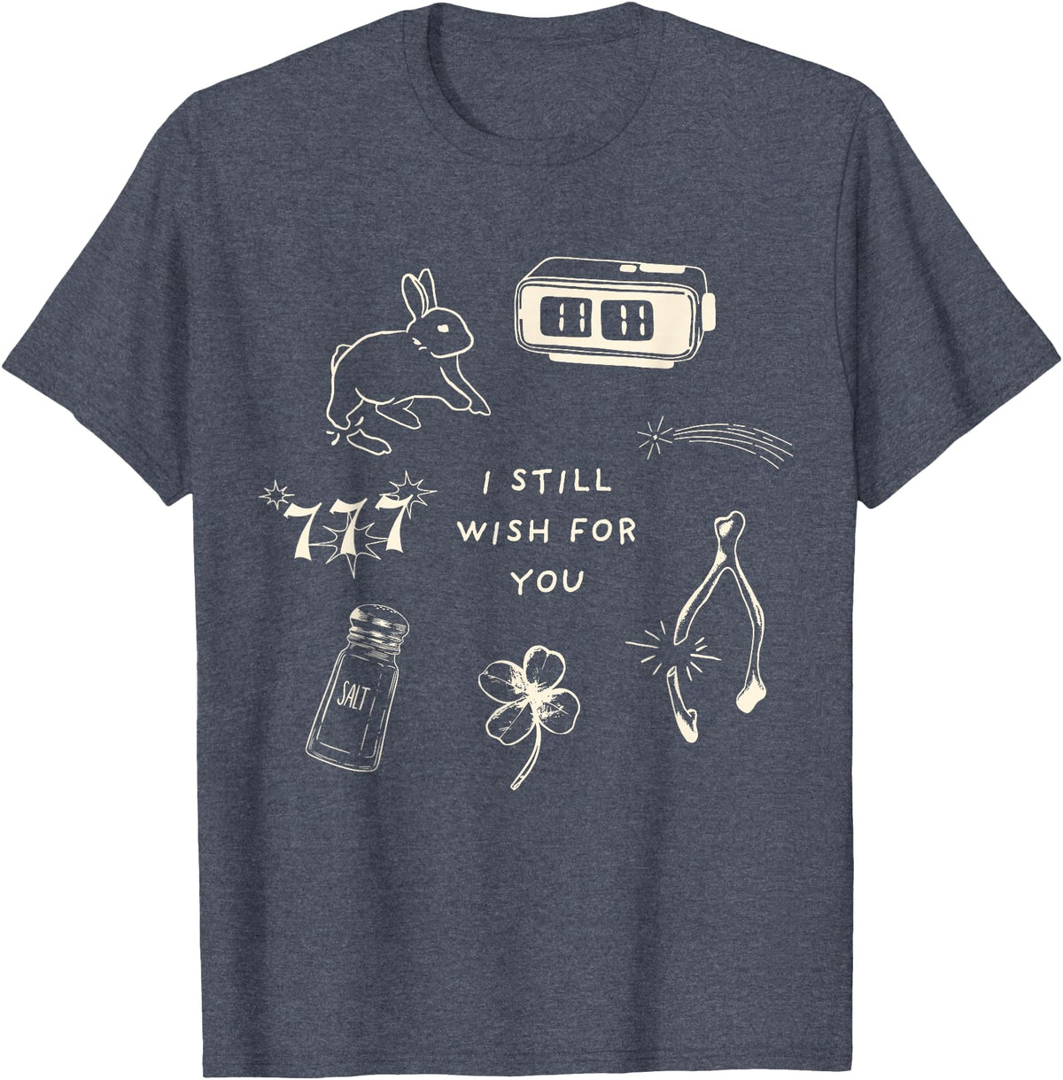 I Still Wish for You Lucky Rabbit 1111 Stars Clover Signs T-Shirt in Heather Blue