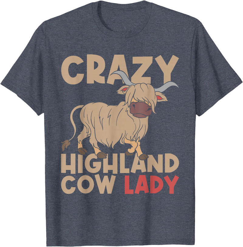 Scottish Animal Hairy Highland Cow Gift Crazy Highland Cow Lady Women Farmer Scottish Highland Cow T-Shirt - Heather Blue
