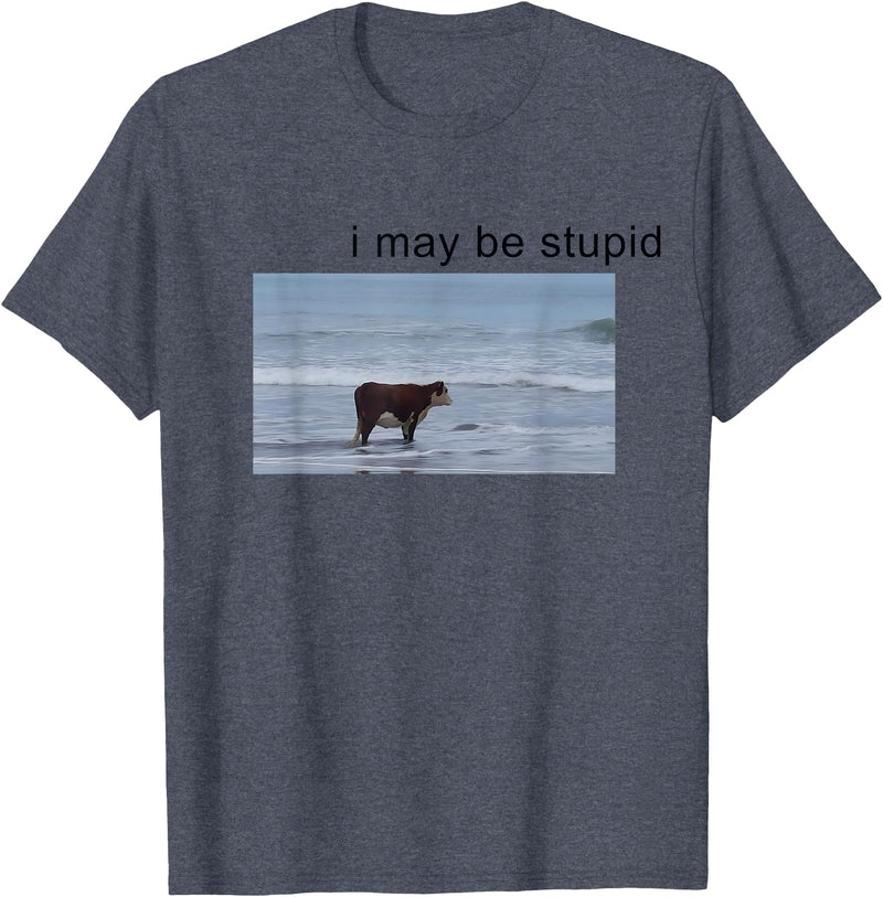 I May Be Stupid Cow Meme i may be stupid Funny T-Shirt - Heather Blue