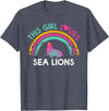 Rainbow Sea lions Outfit for toddler Girl Kids this Girl Loves Sea lions Cute Rainbow Silhouette T-Shirt - Heather Blue