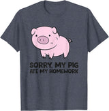 Funny Pig Farmer Gifts School Love Pigs Sorry, My Pig Ate My Homework T-Shirt - Heather Blue