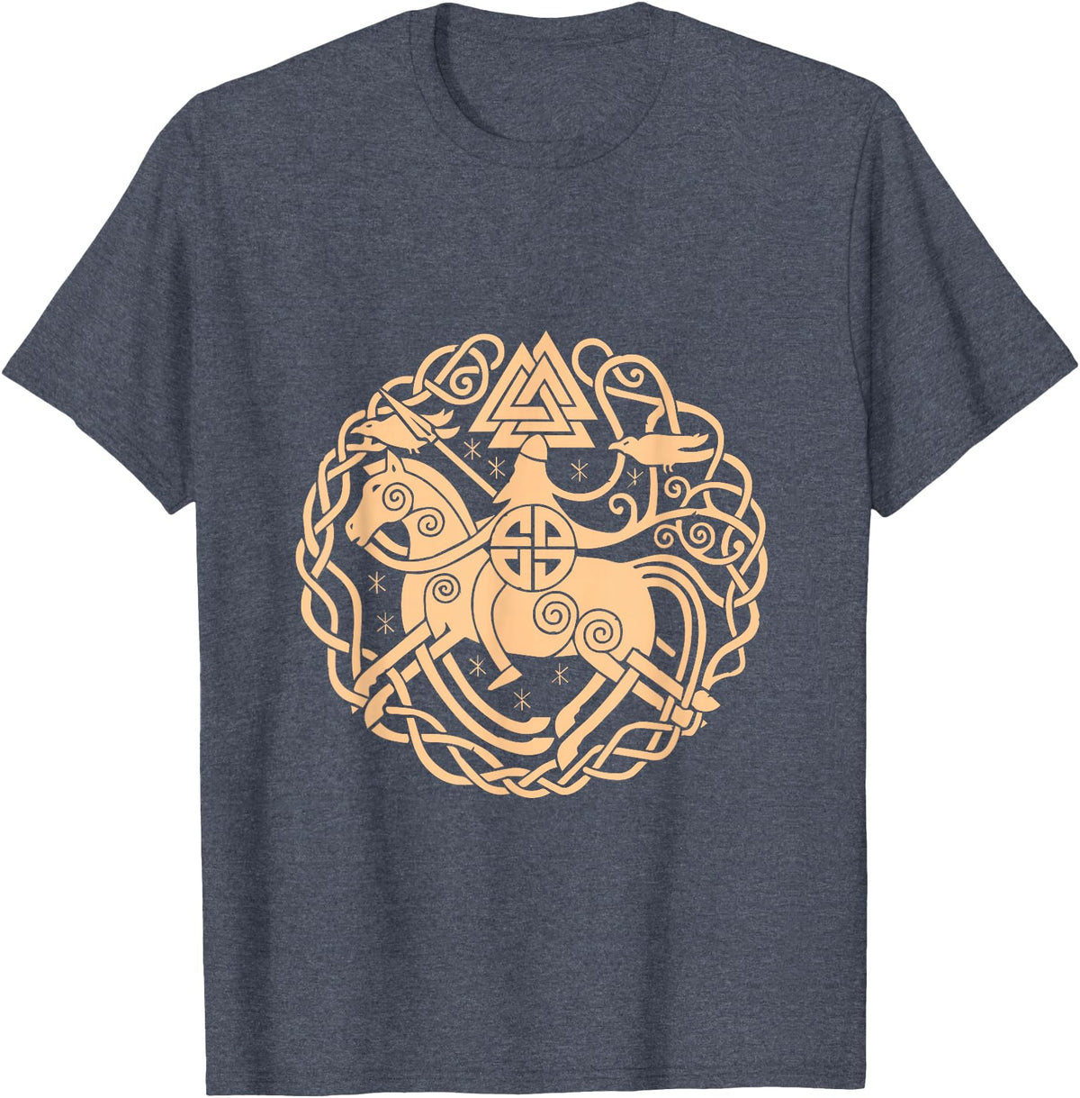 Thor Scandinavia Axe Celtic Raven Runes Norway Viking Symbols Horse Valhalla Scandinavia Raven Gift T-Shirt - Heather Blue