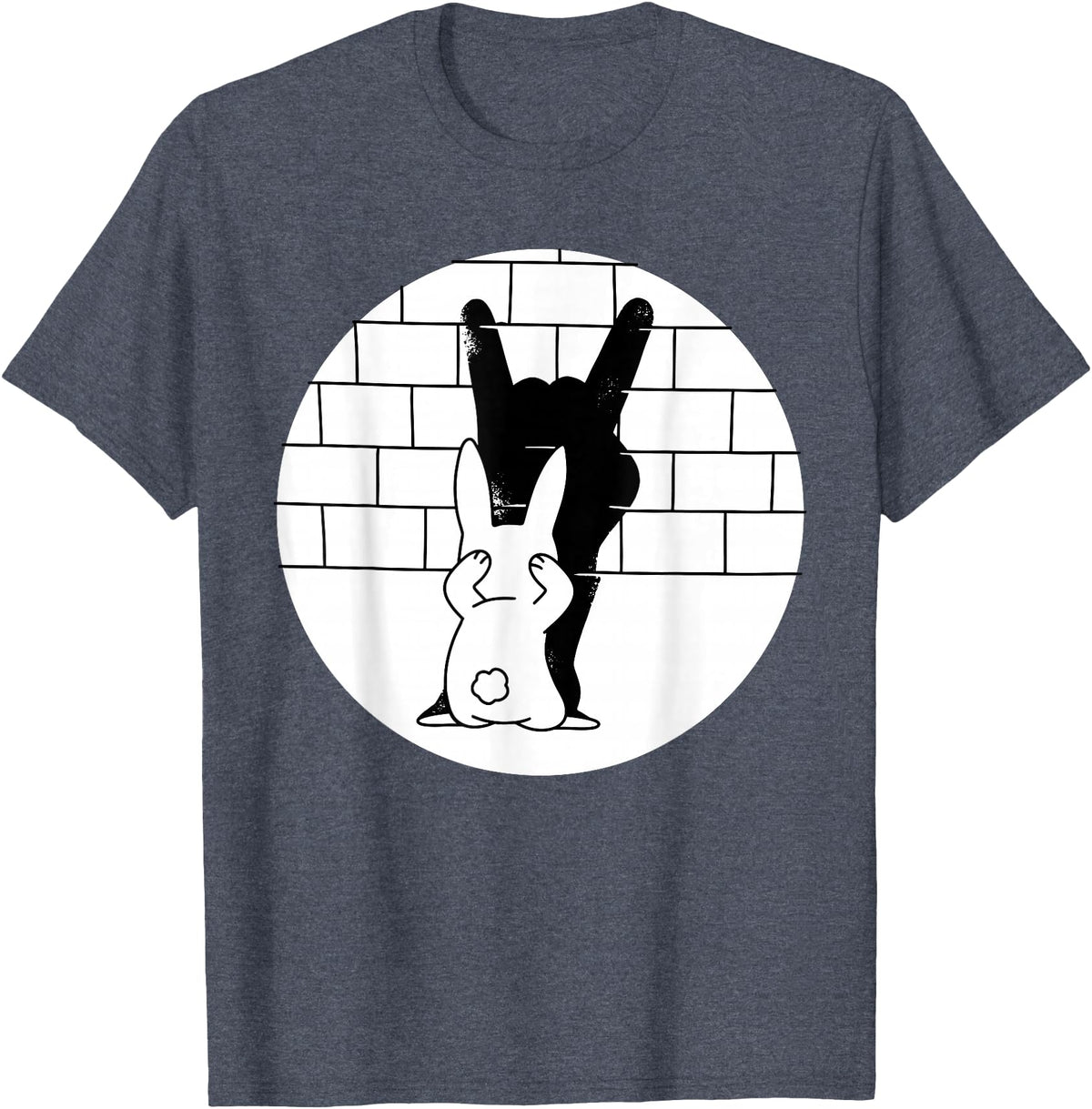 Funny Rabbit Bunny Animal Shadow Puppet T-Shirt in Heather Blue