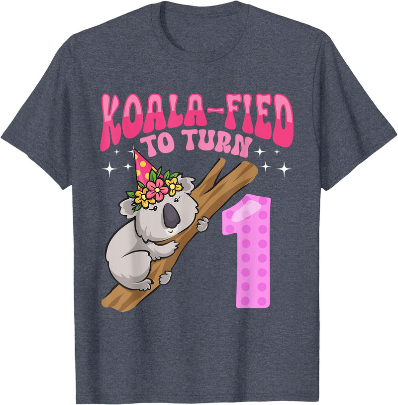 Birthday Koala Gifts For Kids & Family Apparel Koala-fied To Turn 1 Year Old 1st Birthday Party Koala Girl T-Shirt - Heather Blue