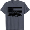BASBO American Flag Fishing T-Shirt - Grey, Small, Unisex, Short Sleeve, Crew Neck, Classic Fit, Polyester 100%, Imported, Fishing Enthusiasts, Kids - Heather Blue