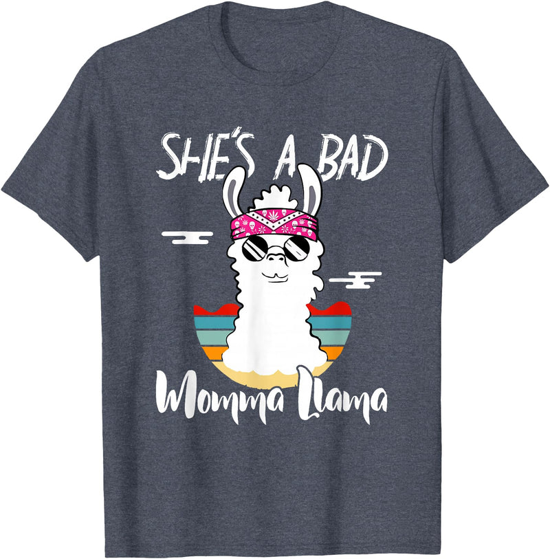 Shes a Bad Momma Llama - Mama Mom - DressedForDuty She's a Bad Momma Llama - Mama Funny - Vintage Mom Gift T-Shirt - Heather Blue