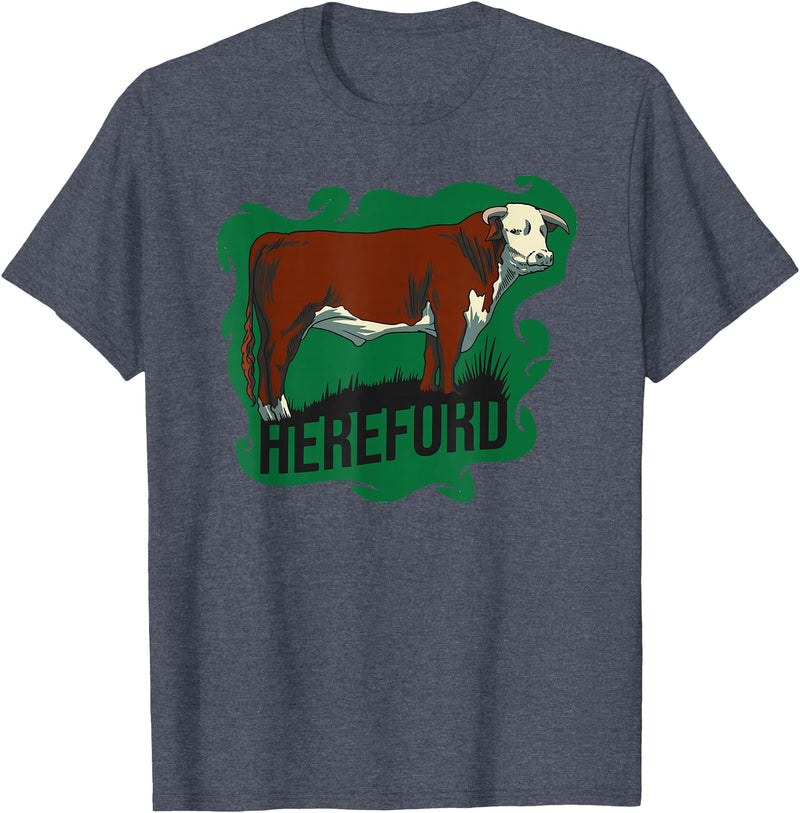 Hereford cow lover gift Hereford cow standing on the green grass T-Shirt - Heather Blue