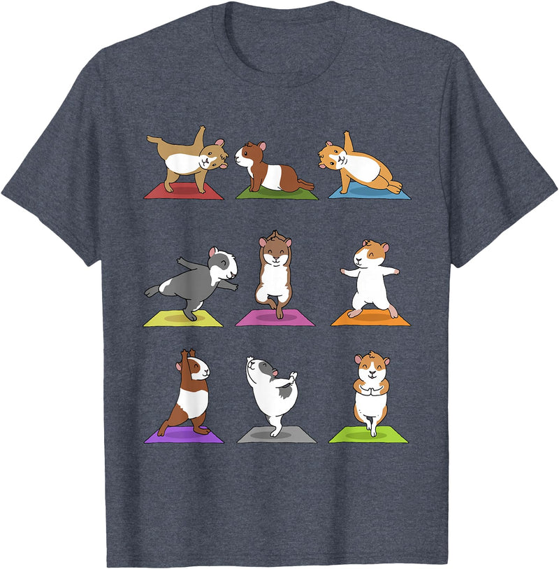 Sporty Animals & Meditating Pets Guinea Pig T-Shirt Funny Guinea Pigs In Yoga Poses Tee T-Shirt - Heather Blue