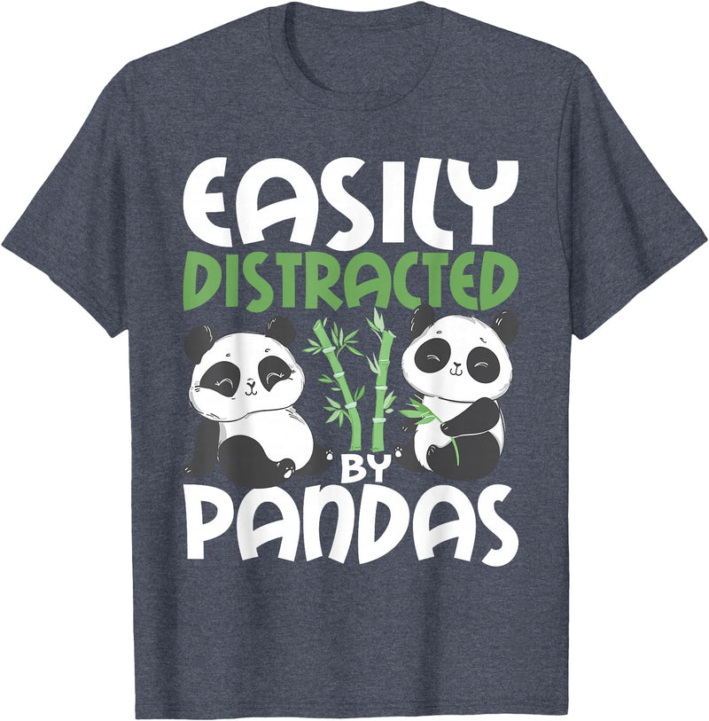 Panda Lover Shirts Easily Distracted By Pandas - Cute Kawaii Panda Bear T-Shirt - Heather Blue