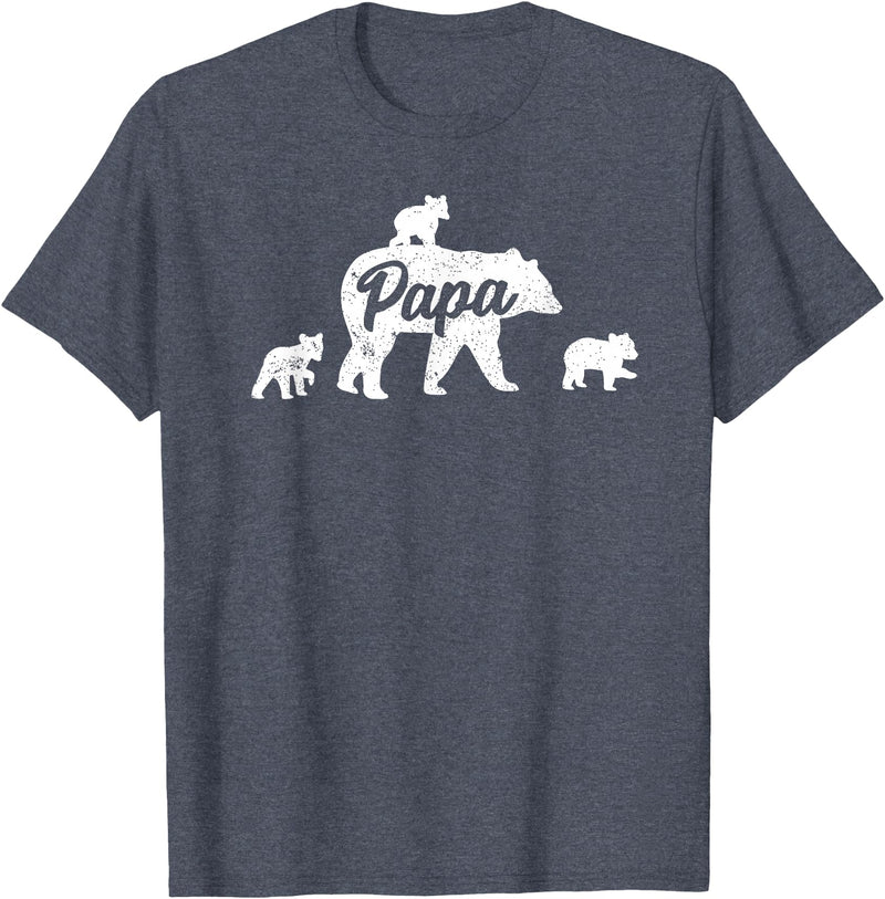 Matching Bear Family Shirt Apparel Vintage Papa Bear 3 Cubs Father's Day T-Shirt - Heather Blue