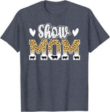 Cute Pig Show Mom For Mother's Day Leopard Print Pig Show Mom T-Shirt - Women's Black Small Classic Crew Neck Short Sleeve T-Shirt - Heather Blue