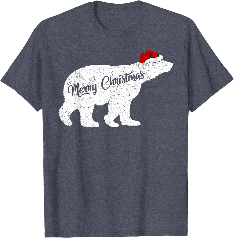 Matching Santa Polar Bear Christmas Gifts Polar Bear Animal Lover Xmas Santa Hat Polar Bear Christmas T-Shirt - Heather Blue