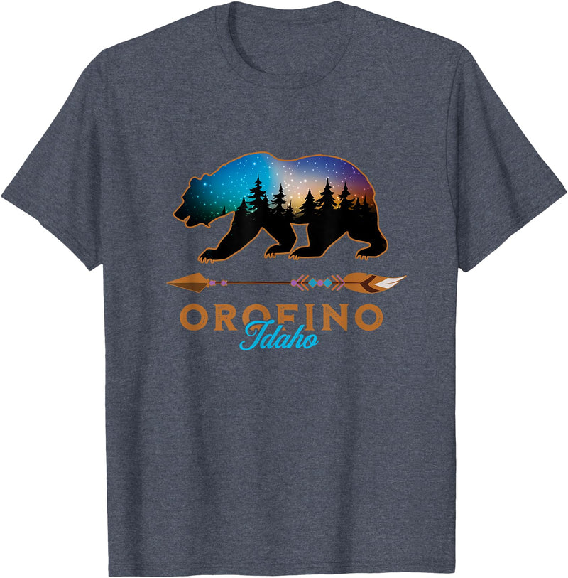 KAEDAM Graphic Art: Orofino Idaho Gifts Orofino Idaho Bear Starry Night Sky Forest Novelty Souvenir T-Shirt - Heather Blue