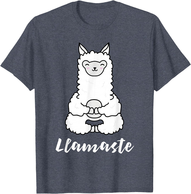 Cute Yoga Shirts - Llamaste Llamaste - Cute Yoga Lovers Gift, Adorable Llama Fitness T-Shirt - Heather Blue