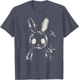 Creepy Cute Bunny Rabbit Alt Goth Grunge Horror Aesthetic T-Shirt in Heather Blue
