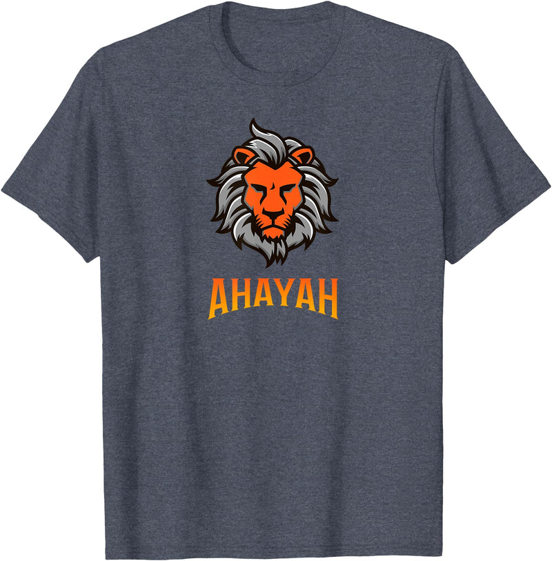 Hebrew Print Ahayah Lion of Judah T-Shirt - Heather Blue