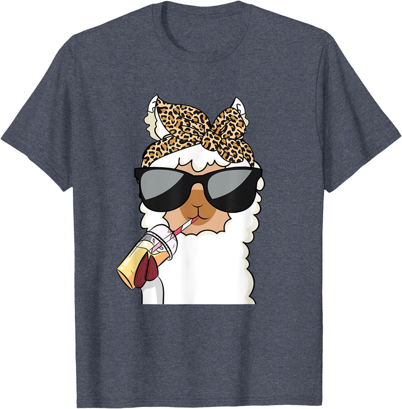 Cute Alpaca Llama Lover Llama Leopard Girls Women Alpaca Lover T-Shirt - Heather Blue