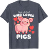 Motion Designs - Farm Animals Just A Girl Who Loves Pigs - Cute Girls Piggy T-Shirt - Heather Blue