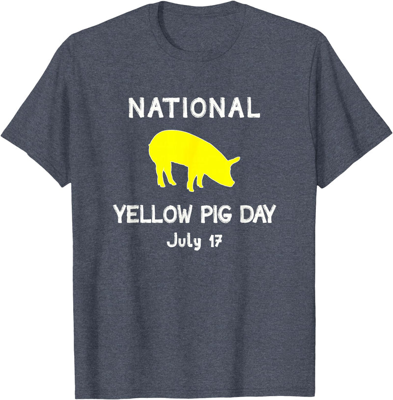 Porker Apparel Co National Yellow Pig Day T-Shirt - Heather Blue