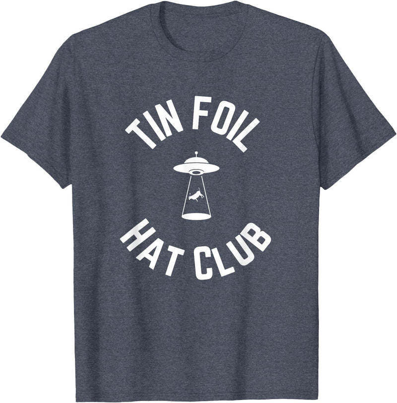 Tin Foil Hat Club with UFO Cow Abduction T-Shirt - Heather Blue