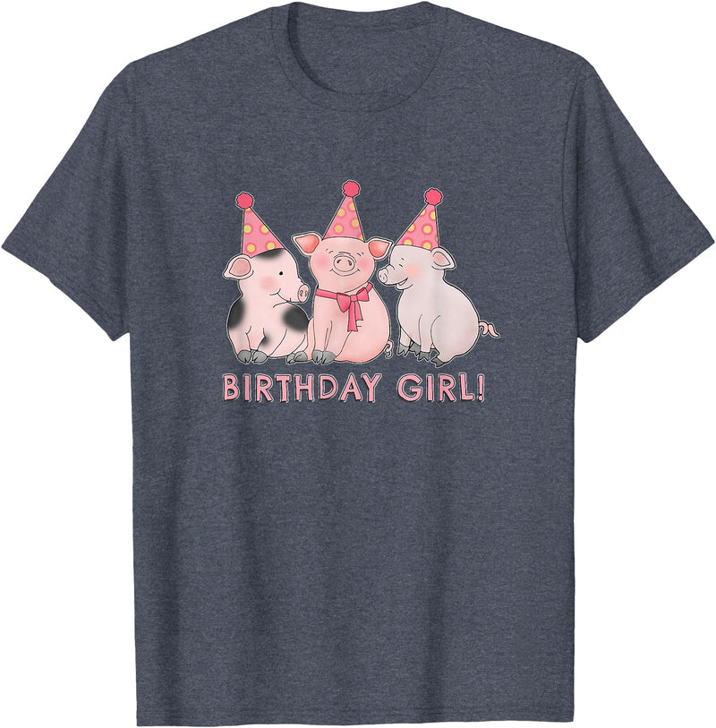 I Love Pigs Birthday Girl Happy Pig Lover T-Shirt - Heather Blue