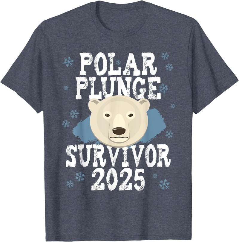 Take The Plunge Designs Unisex-Adult Black Polar Bear T-Shirt - Small - Short Sleeve - Crew Neck - Winter - 1 Count - Heather Blue