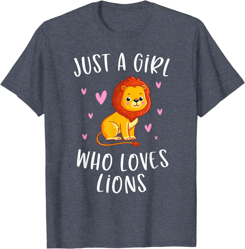 Gifts For Lion Lovers Girls Just A Girl Who Loves Lions Cute Lion Lover T-Shirt - Heather Blue
