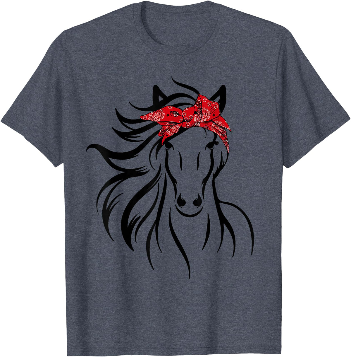 Horse Bandana Tee For Women Girls Tee Horse Bandana Tee for Horseback Riding Horse Lover T-Shirt - Heather Blue