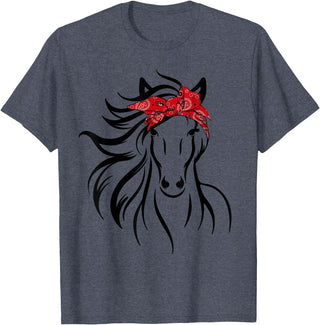 Horse Bandana Tee For Women Girls Tee Horse Bandana Tee for Horseback Riding Horse Lover T-Shirt - Heather Blue