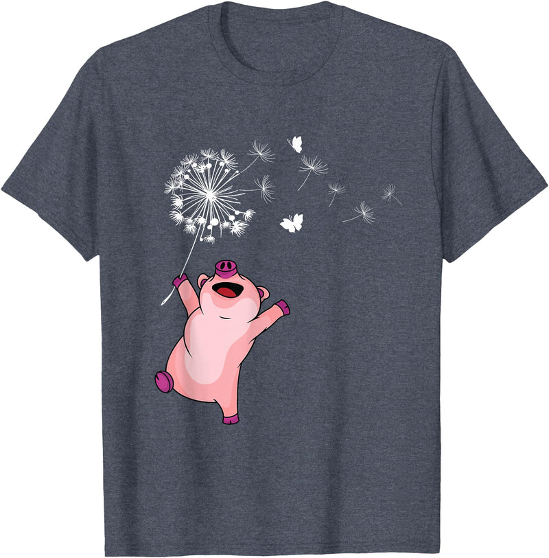 Pig Gifts For Men & Women Happy Pig Lover Kids Dandelion Nature Dancing Pig T-Shirt - Heather Blue