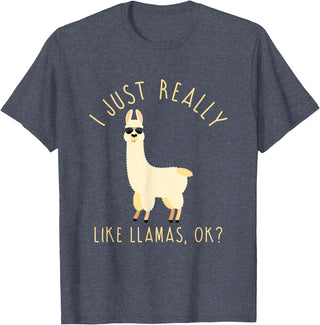 Llama Lovers Apparel Co. I Just Really Like Llamas OK Funny Llama Alpaca T-Shirt T-Shirt - Heather Blue