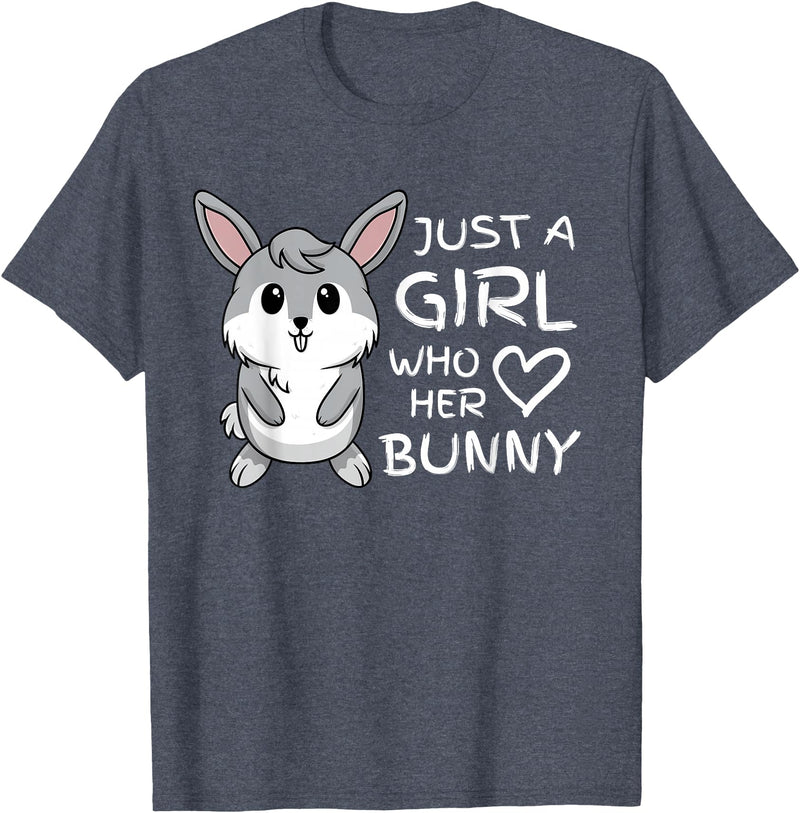 Just a Girl Who Loves Her Rabbit and Bunny Pet T-Shirt in Heather Blue