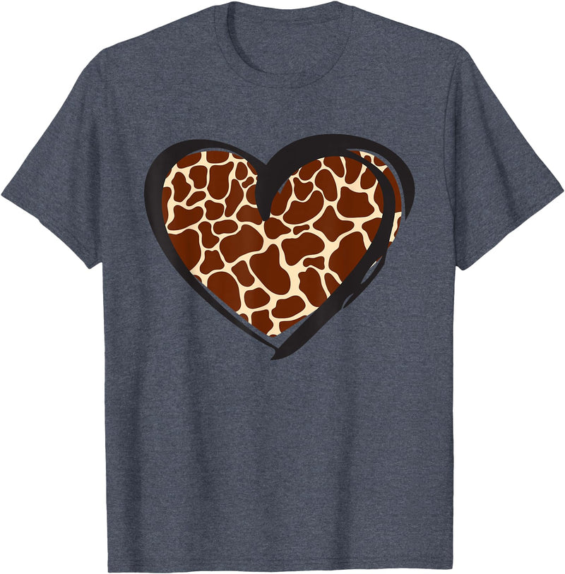 Giraffe Pattern Graphic Apparel Heart Giraffe Print for Giraffe Lover T-Shirt - Heather Blue