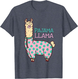 Cool Llama lovers Pyjama day Pajama Llama Cute Llama Pajama Alpaca Kids Women Girl T-Shirt - Heather Blue