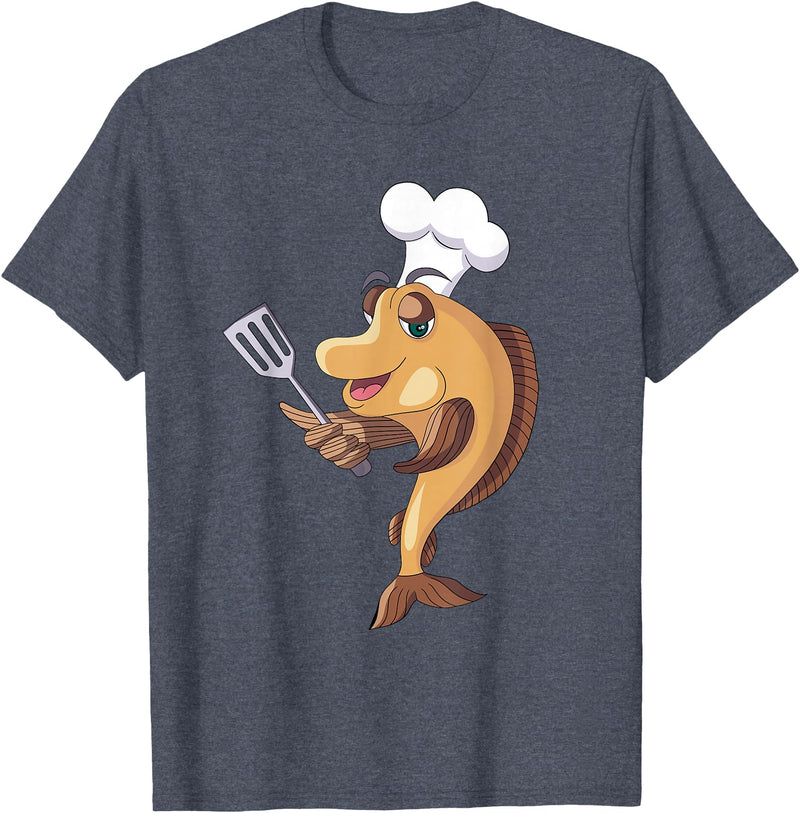 Cool Fish Character Apparel & Co. Fish Chef Fishing and Cooking T-Shirt - Heather Blue