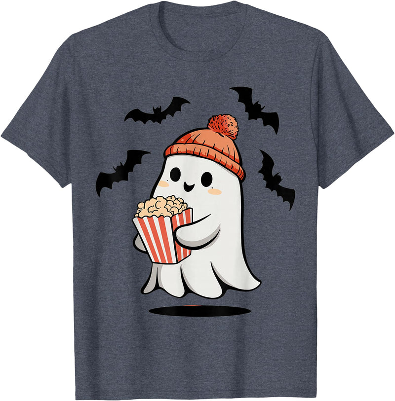 Ghost Pop Corn Halloween Funny Ghost Eating Pop Corn Lovers Spooky Halloween T-Shirt - Heather Blue