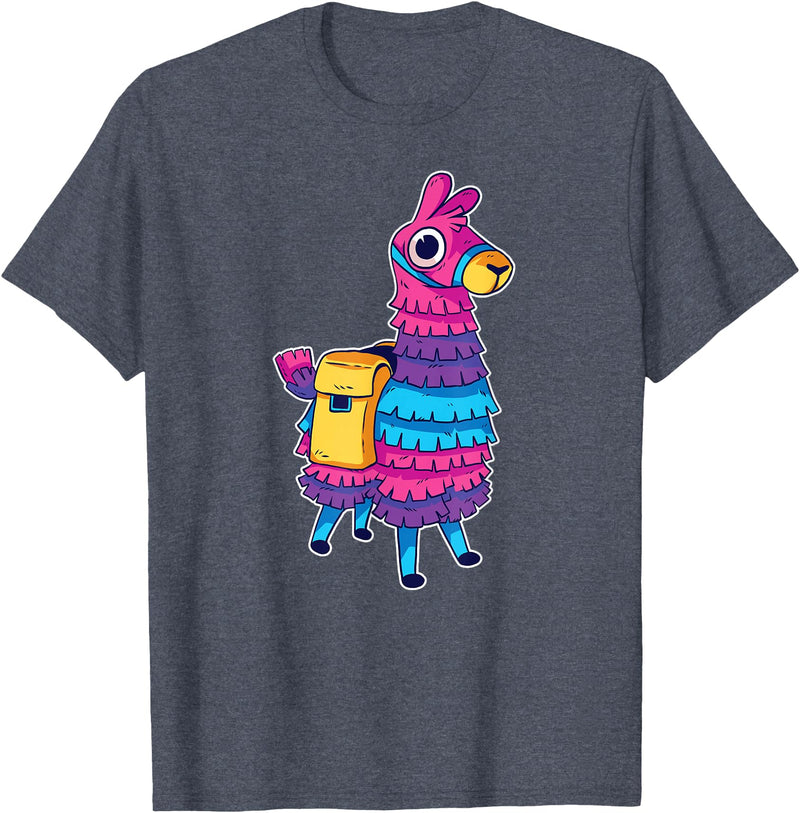 Llama Pinata Party Shop Funny Loot Llama Pinata with Yellow Saddlebag T-Shirt - Heather Blue