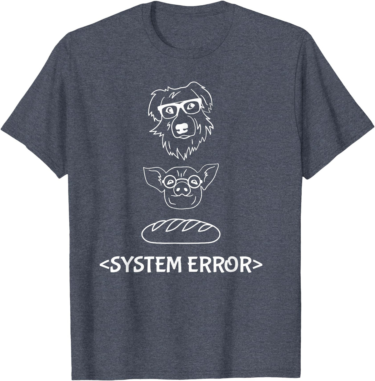 Dog Pig Loaf of Bread Funny Monchi Pug Slogan Dog Pig Loaf of Bread System Error Monchi the Pug Robot T-Shirt - Heather Blue