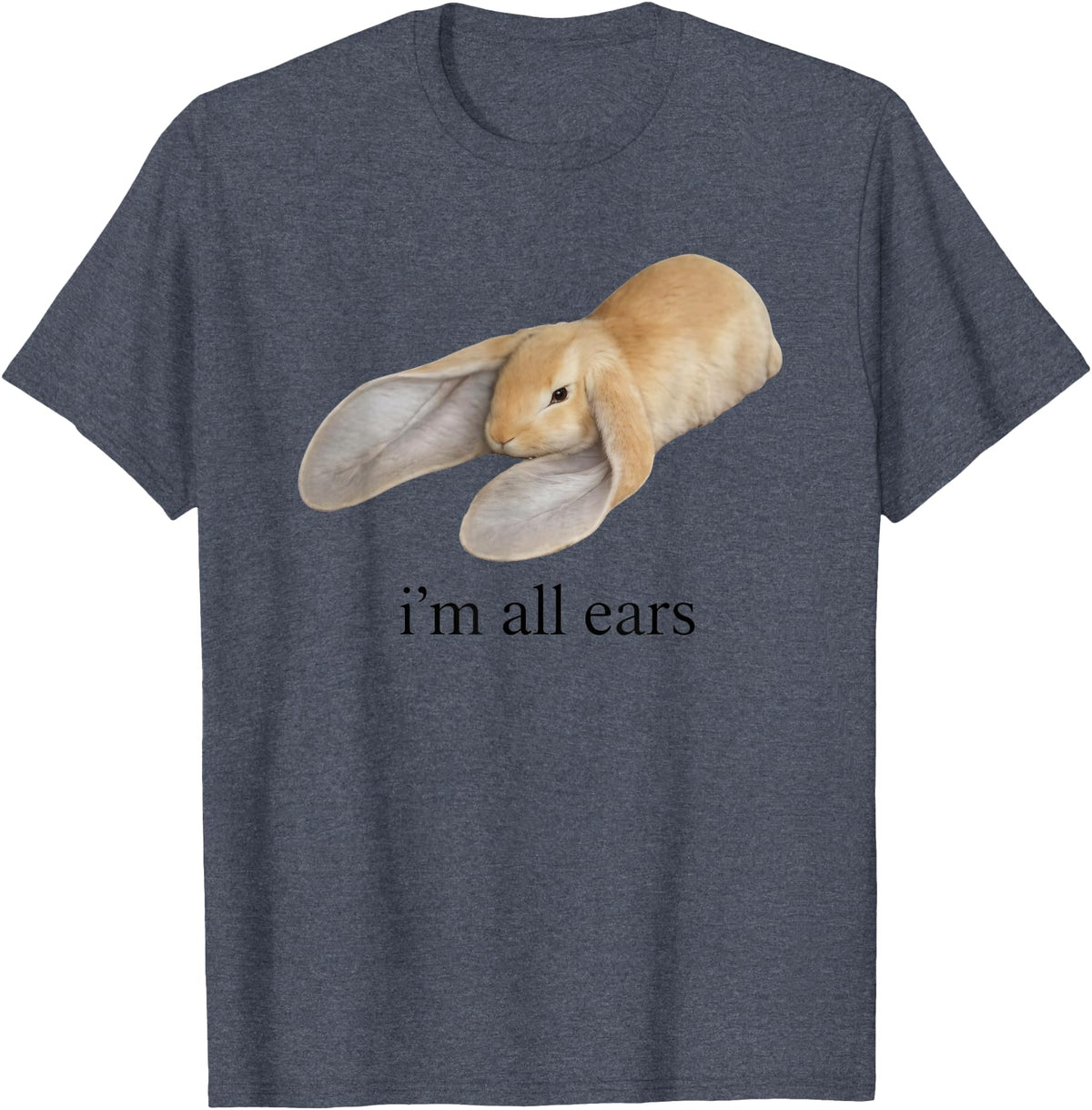 All Ears Bunny Listening Joke Rabbit T-Shirt in Heather Blue