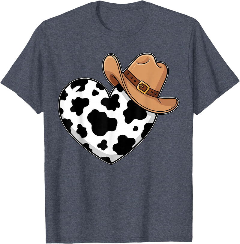 Magical and Funny Western Gifts Western Cow Print Heart Cowboy Cowgirl T-Shirt - Heather Blue