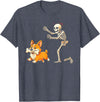 Funny Skeleton Chasing Dog Corgi Halloween Dog Funny Skeleton Chasing Corgi Dog T-Shirt - Heather Blue