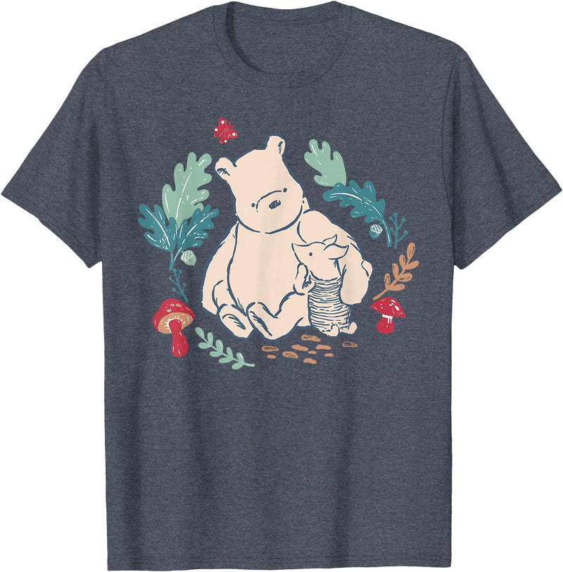 Disney Winnie The Pooh Classic Illustration Piglet and Pooh T-Shirt - Heather Blue