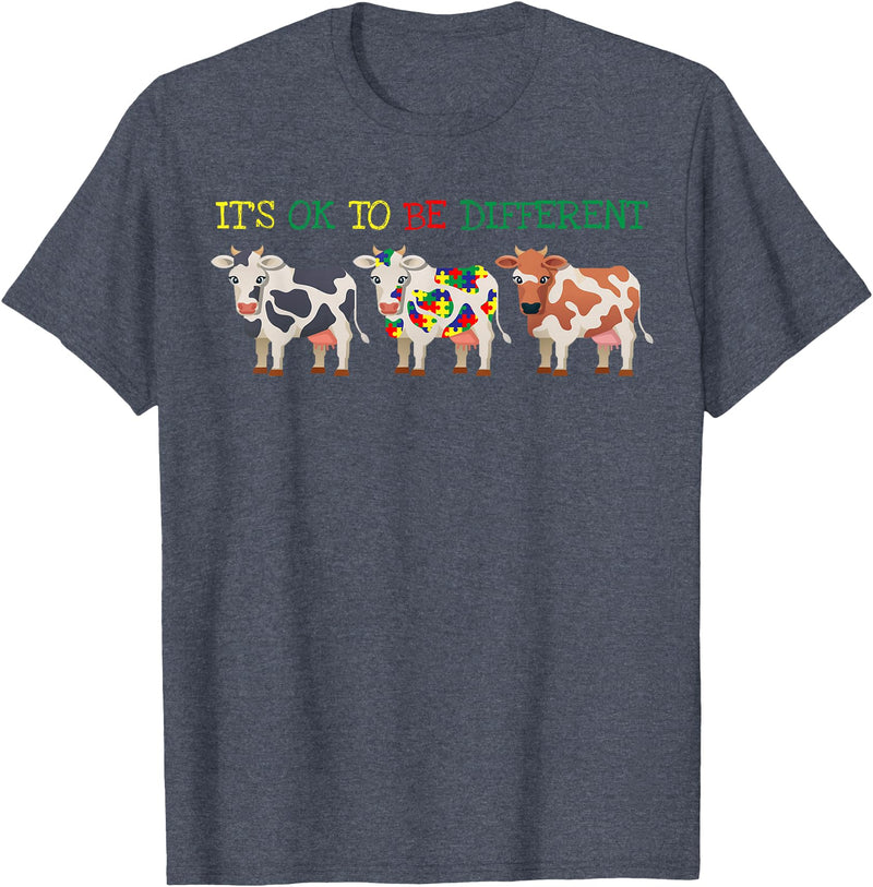 It's Ok To Be Different Cow Autism Awareness T-Shirt - Heather Blue